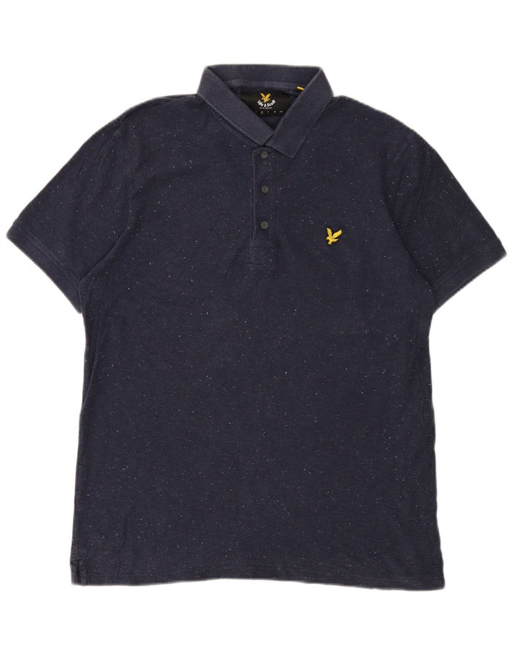 Мужская рубашка поло LYLE & SCOTT среднего размера, темно-синяя, хлопковая в крапинку