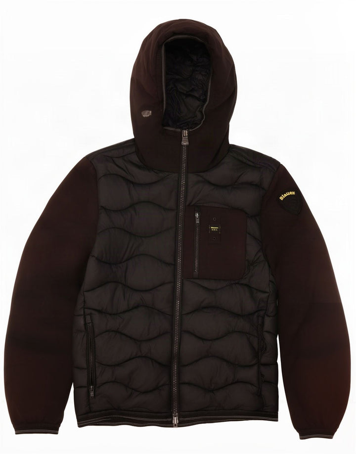Мужская стеганая куртка с капюшоном Blauer UK 38, средний черный полиамид с цветными блоками