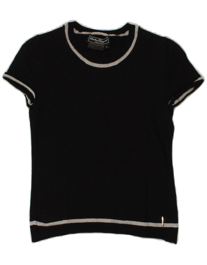 SALVATORE FERRAGAMO Womens T-Shirt Top UK 2 2XS Navy Blue Wool Vintage Salvatore Ferragamo and Second-Hand Salvatore Ferragamo from Messina Hembry 
