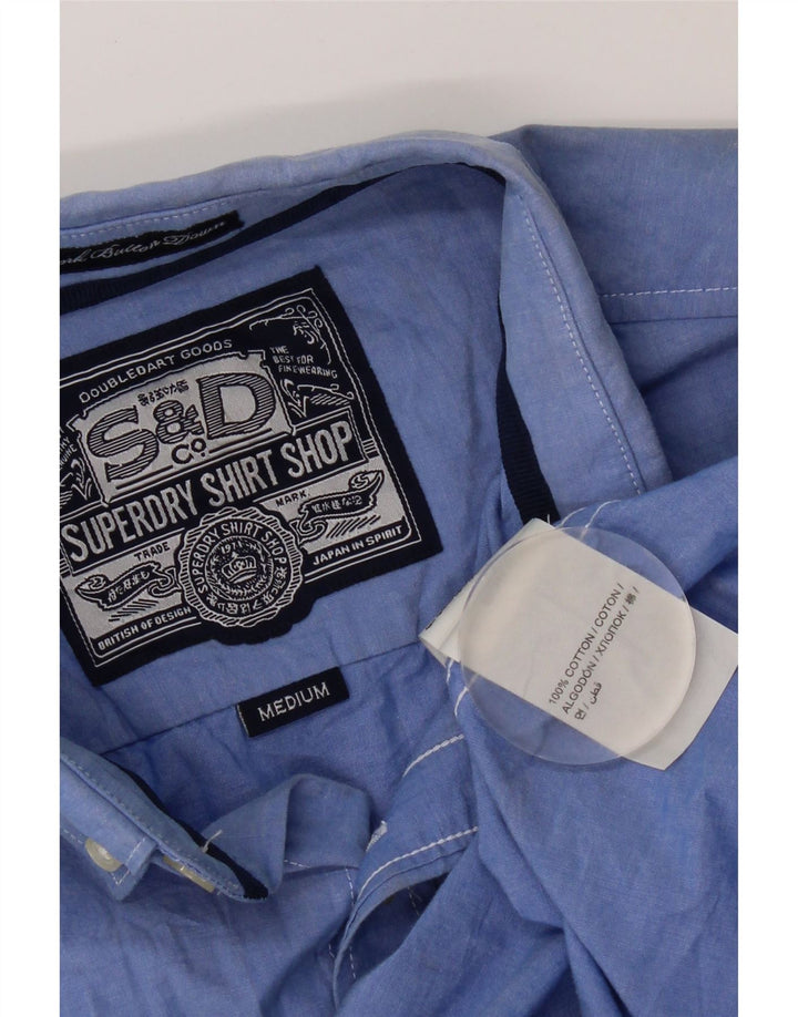 Мужская рубашка с коротким рукавом Superdry, хлопок среднего синего цвета
