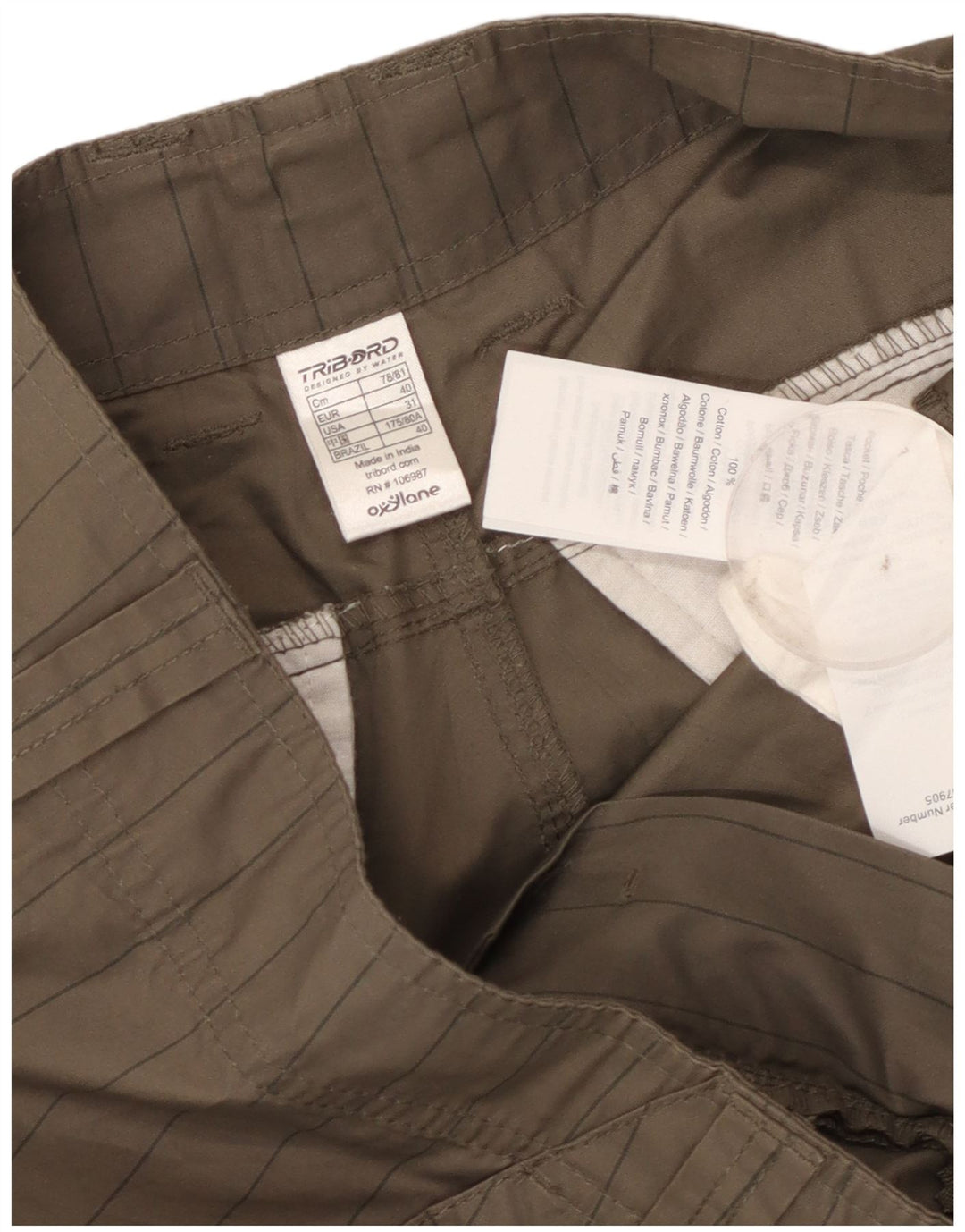 Мужские шорты карго Tribord W31, хлопок среднего цвета хаки в тонкую полоску