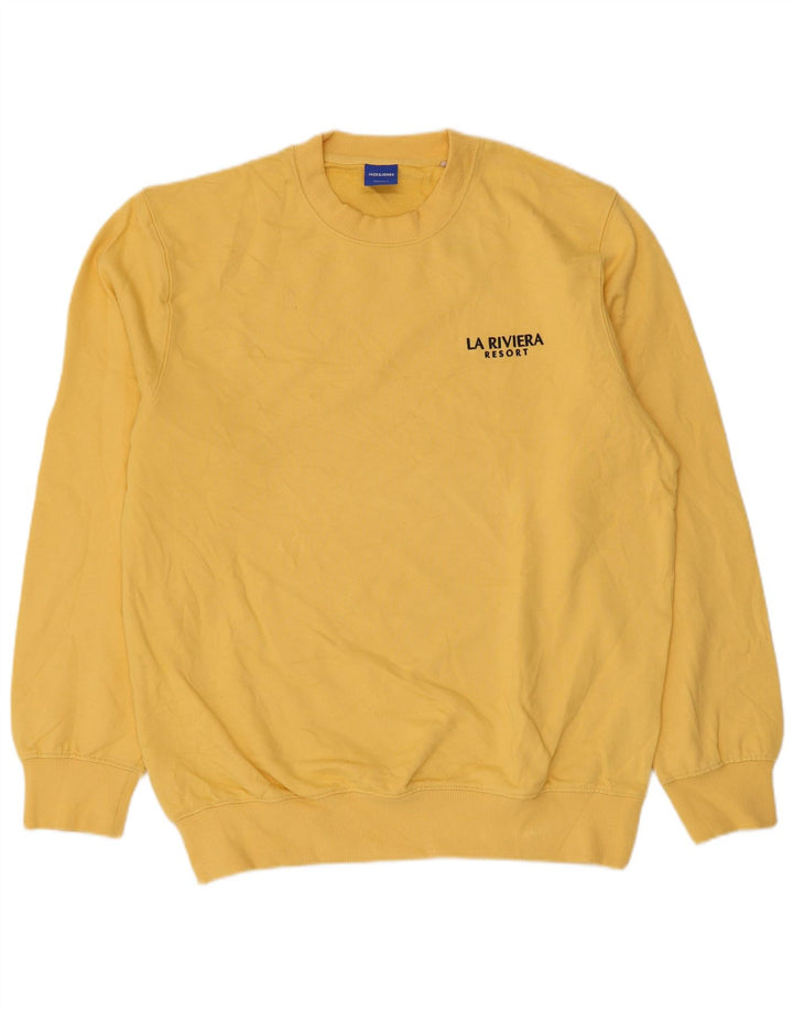 Мужской свитшот с рисунком Jack & Jones, большой желтый хлопковый джемпер