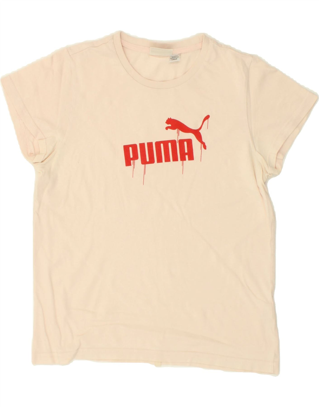 PUMA Womens Graphic T-Shirt Top UK 12 Medium  Beige Vintage Puma and Second-Hand Puma from Messina Hembry 