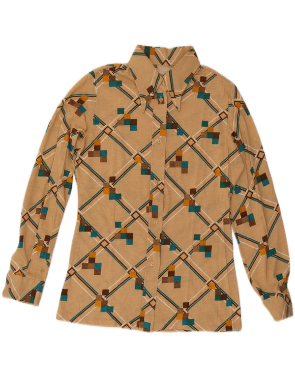 Рубашка женская VINTAGE UK 12 Medium Бежевая с геометрическим узором