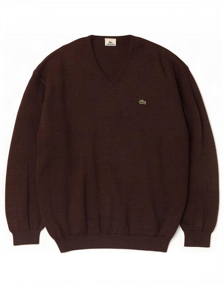 Мужской джемпер с v-образным вырезом Lacoste, размер 6 XL, коричневый