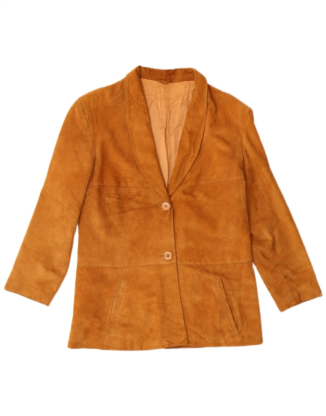 Винтажный женский замшевый пиджак на двух пуговицах (Великобритания), 8, маленький, бежевый