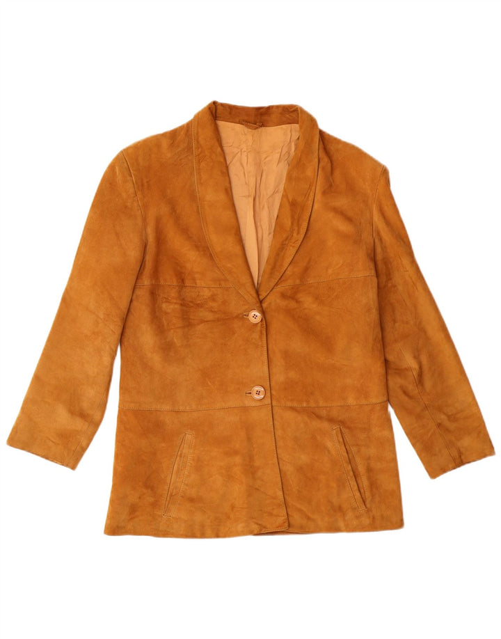 Винтажный женский замшевый пиджак на двух пуговицах (Великобритания), 8, маленький, бежевый