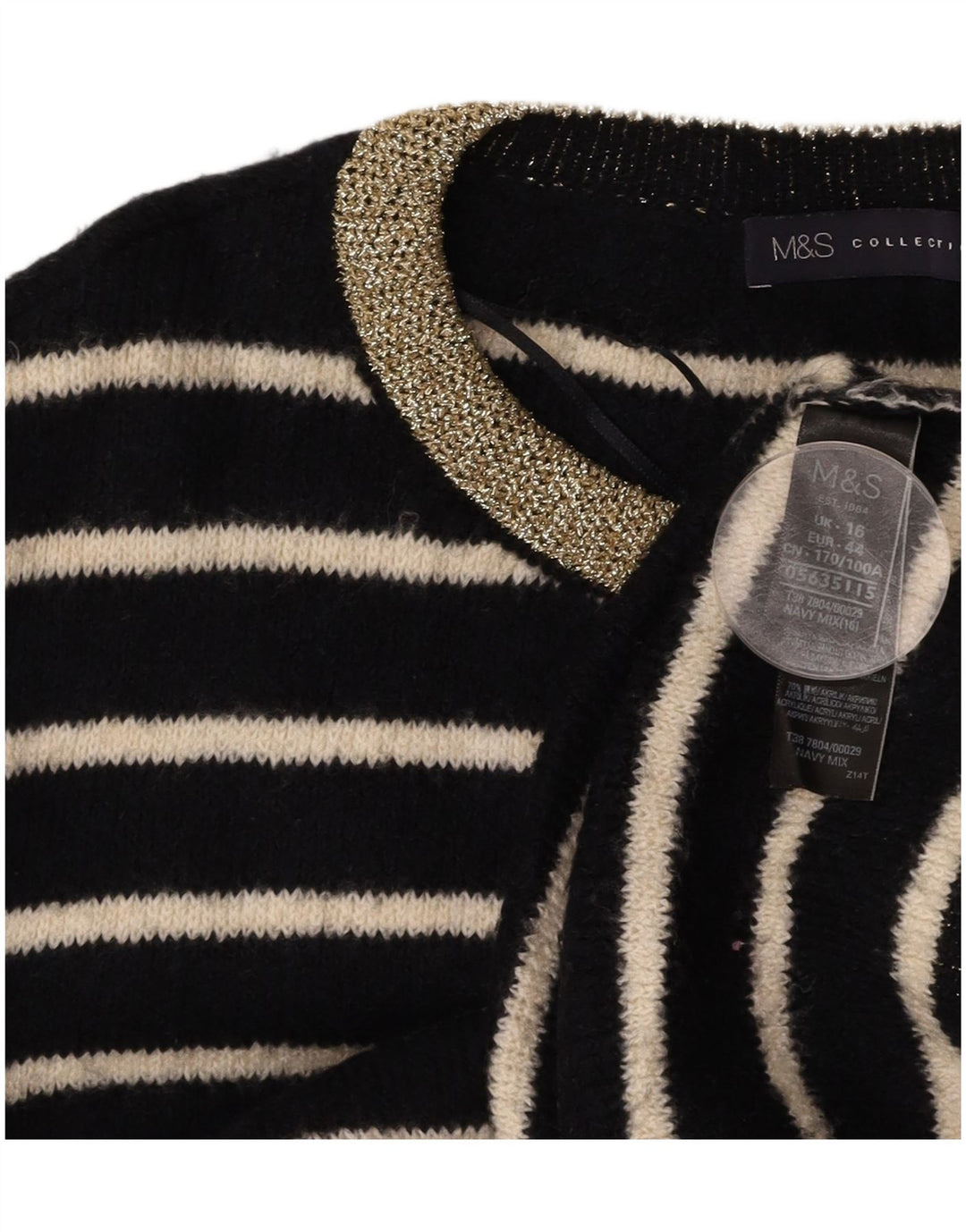 Женский джемпер с круглым вырезом MARKS & SPENCER UK 16, большой черный в полоску
