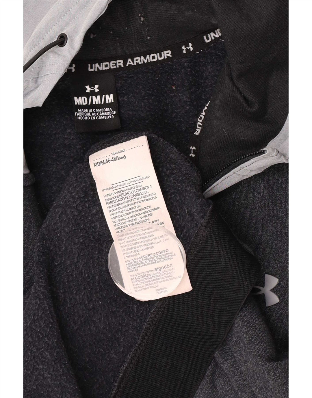 Мужской свитер с капюшоном на молнии Under Armour, средне-серый, хлопковый с цветными блоками