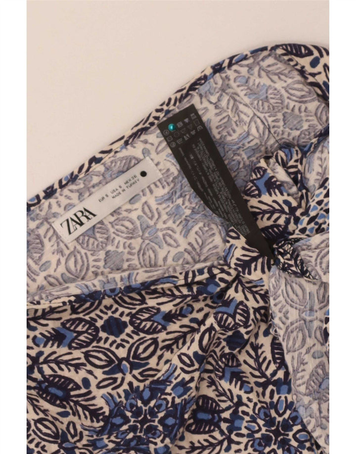 Женская юбка с запахом Zara, маленькая W26, синяя, хлопок с цветочным принтом