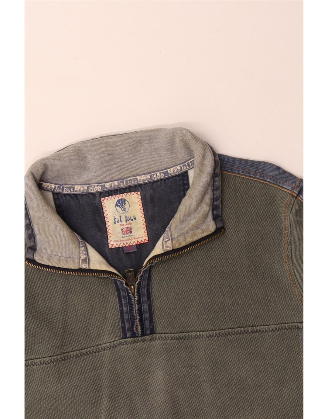 Мужской свитшот FAT FACE с воротником на молнии, джемпер 2XL, серый хлопок с цветными блоками