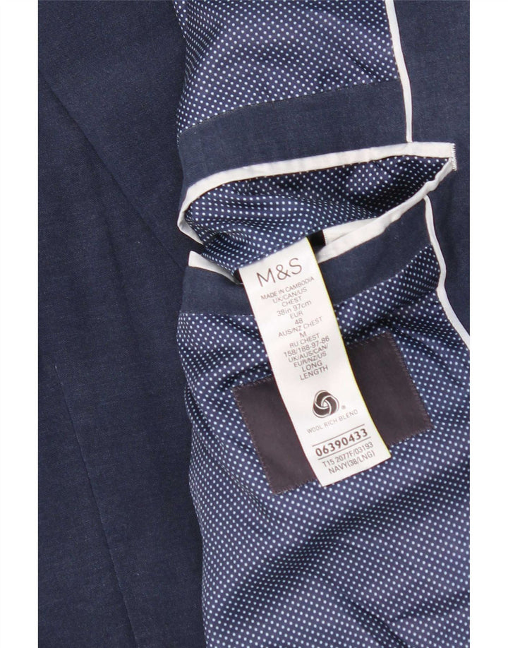 Мужской пиджак на двух пуговицах Marks & Spencer UK 38, средний темно-синий, шерстяной
