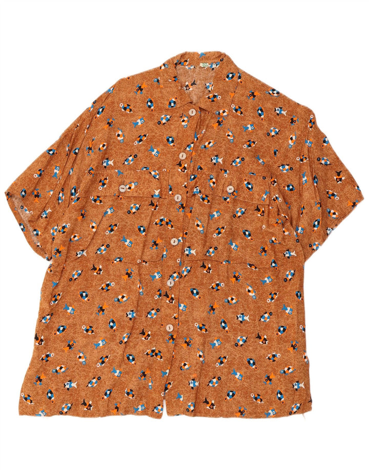 Винтажная женская рубашка-блузка большого размера с абстрактным узором, Великобритания, 10, маленькая, коричневая