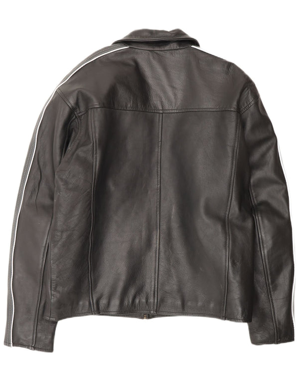 Мужская кожаная куртка VINTAGE UK 42 XL, черная кожа с цветными блоками