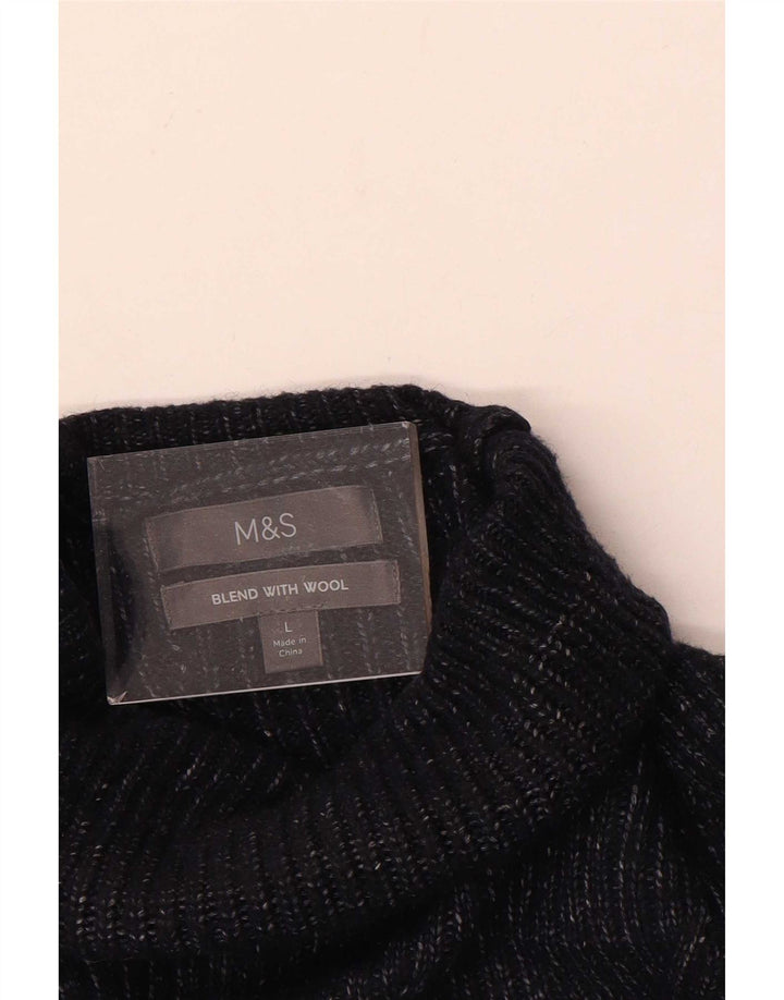 Мужской джемпер с высоким воротником Marks & Spencer, большой темно-синий шерстяной свитер