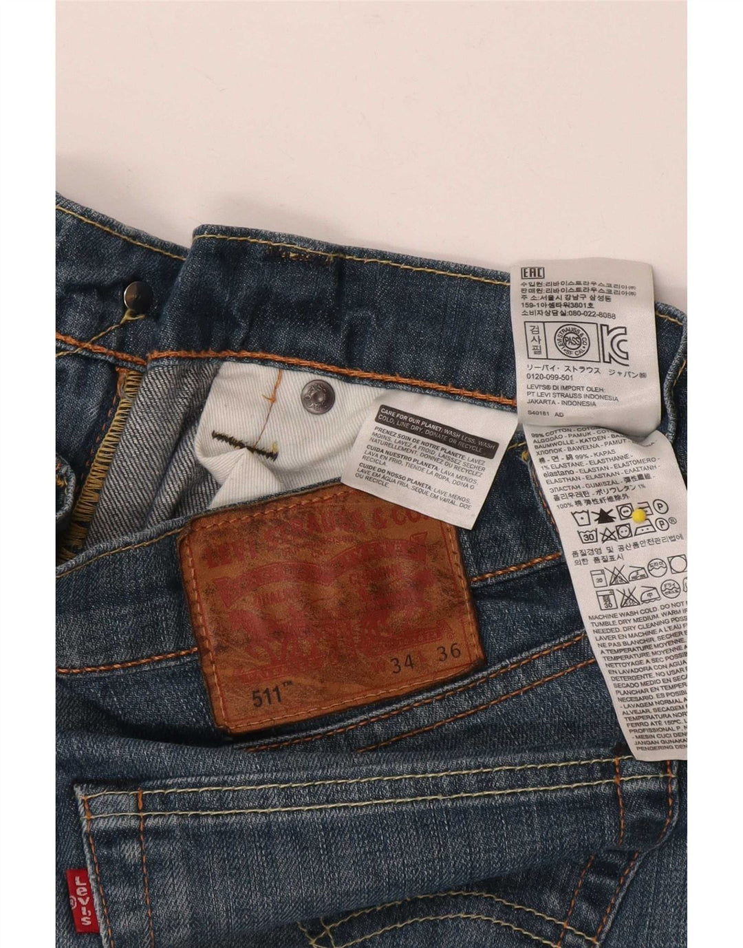 Мужские джинсы Levi's Slim 511 W34 L36 синие, хлопок