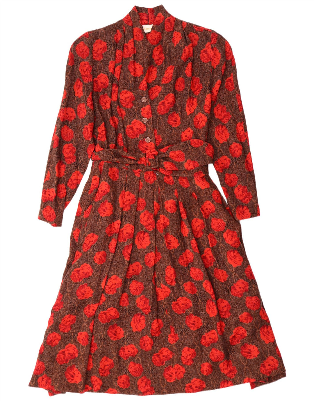 STANNER Женское платье А-силуэта с длинным рукавом IT 42 Средне-коричневый, шерсть с цветочным принтом