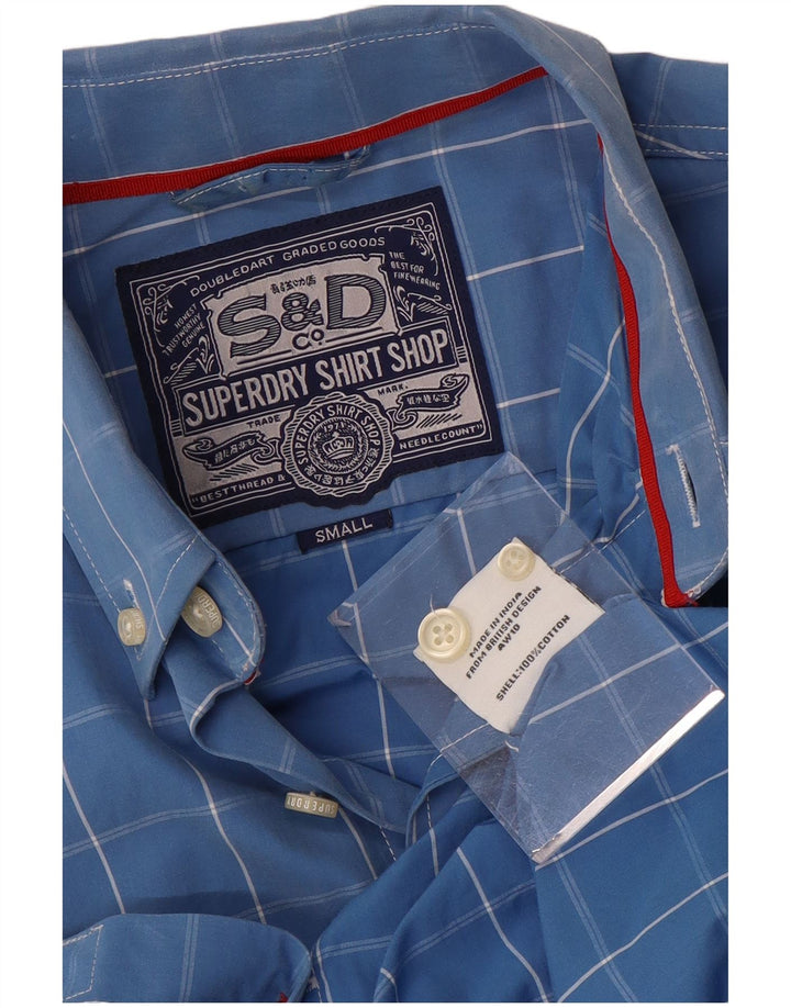 Мужская рубашка Superdry, маленькая синяя клетка, хлопок