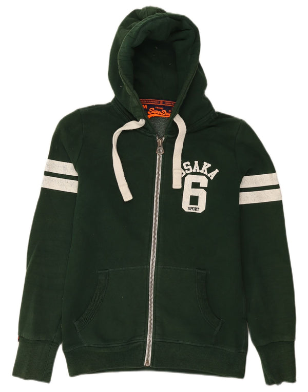 Женский свитер с капюшоном на молнии с графическим рисунком Superdry Osaka UK 14, хлопковый средний зеленый цвет