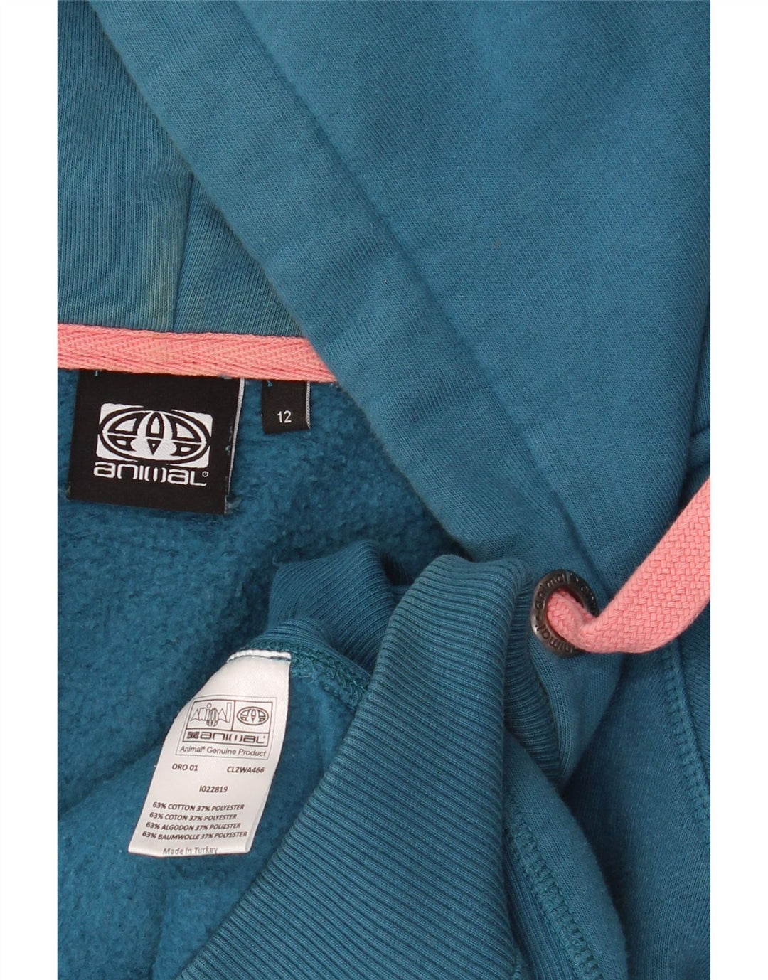 Женский свитер с капюшоном на молнии с графическим рисунком ANIMAL, хлопковый цвет UK 12, средний синий