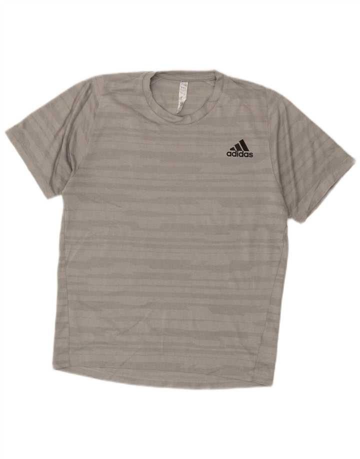 Мужская футболка Adidas Climalite, маленький серый полосатый полиэстер