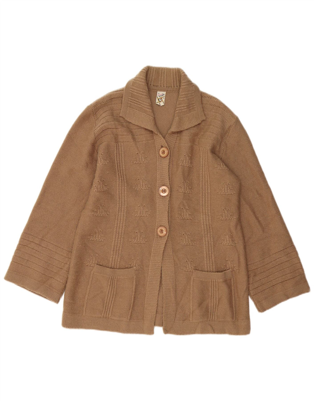 ВИНТАЖНЫЙ женский кардиган-свитер UK 14, средний коричневый цвет, шерсть