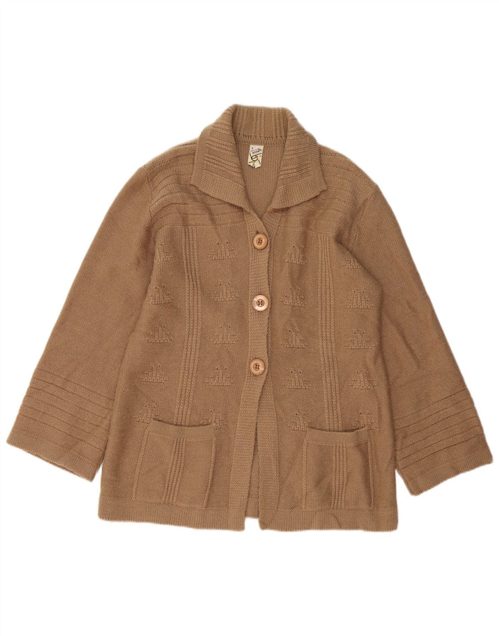 ВИНТАЖНЫЙ женский кардиган-свитер UK 14, средний коричневый цвет, шерсть