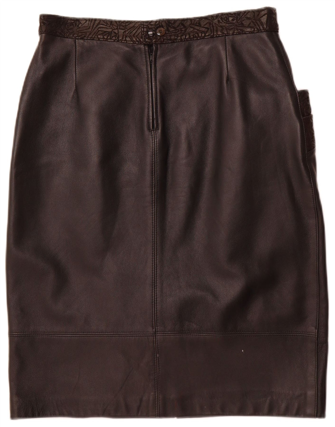 ВИНТАЖНАЯ Женская кожаная юбка W30, кожа среднего размера, черная с геометрическим узором