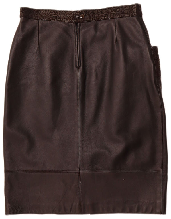 VINTAGE Womens Leather Skirt W30 Medium Black Geometric Leather