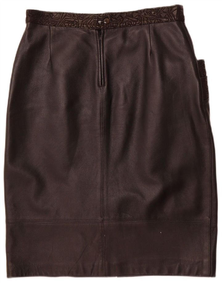 ВИНТАЖНАЯ Женская кожаная юбка W30, кожа среднего размера, черная с геометрическим узором