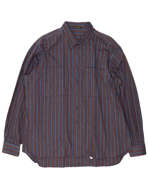 Винтажная мужская рубашка, размер 19, 47, 3XL, хлопковая синяя полоска