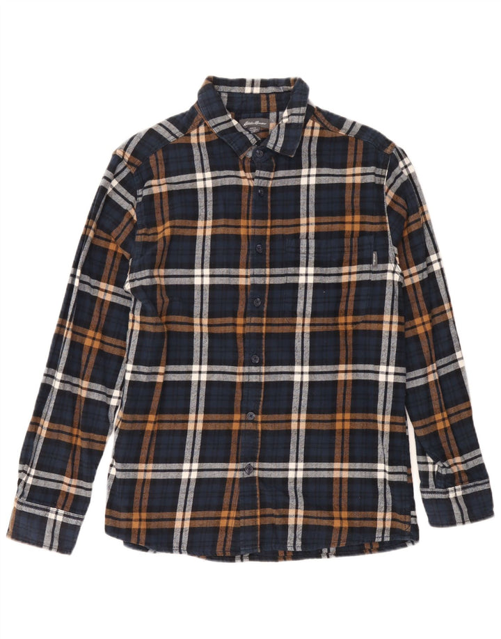 Мужская фланелевая рубашка Eddie Bauer среднего размера, темно-синяя, хлопковая в клетку