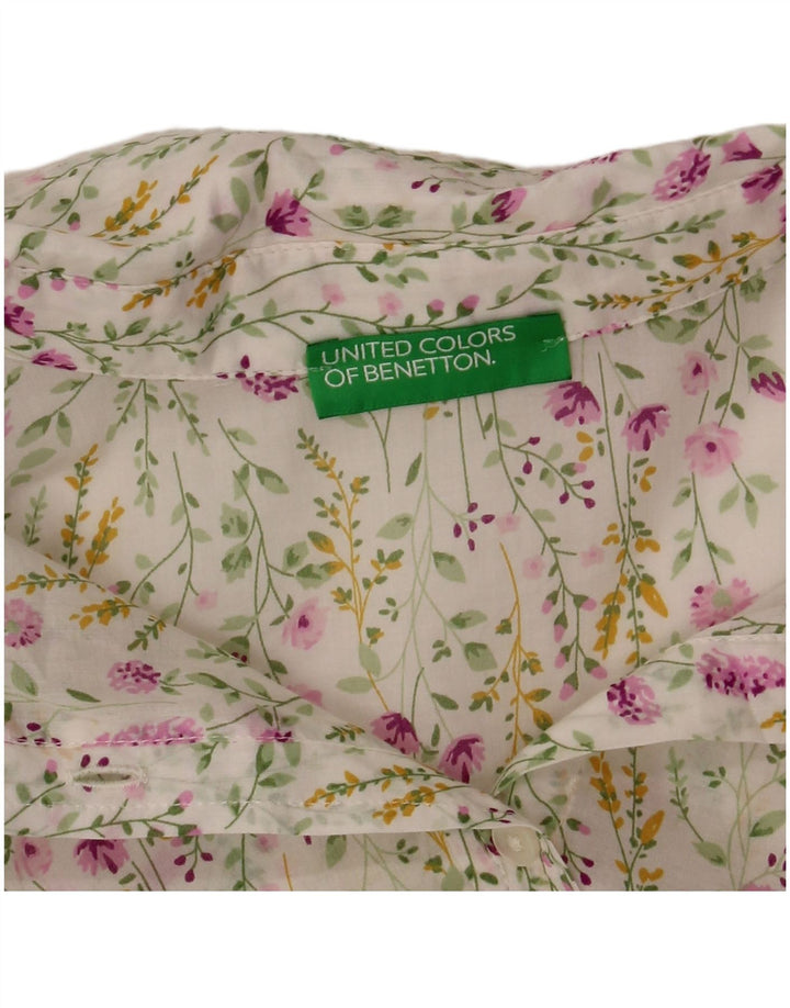 Рубашка женская BENETTON UK 14, средняя, белая с цветочным принтом