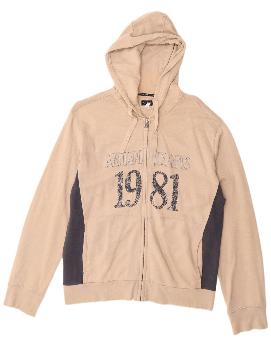 ARMANI JEANS Мужской свитер с капюшоном и молнией с рисунком, средний, бежевый, цветной блок