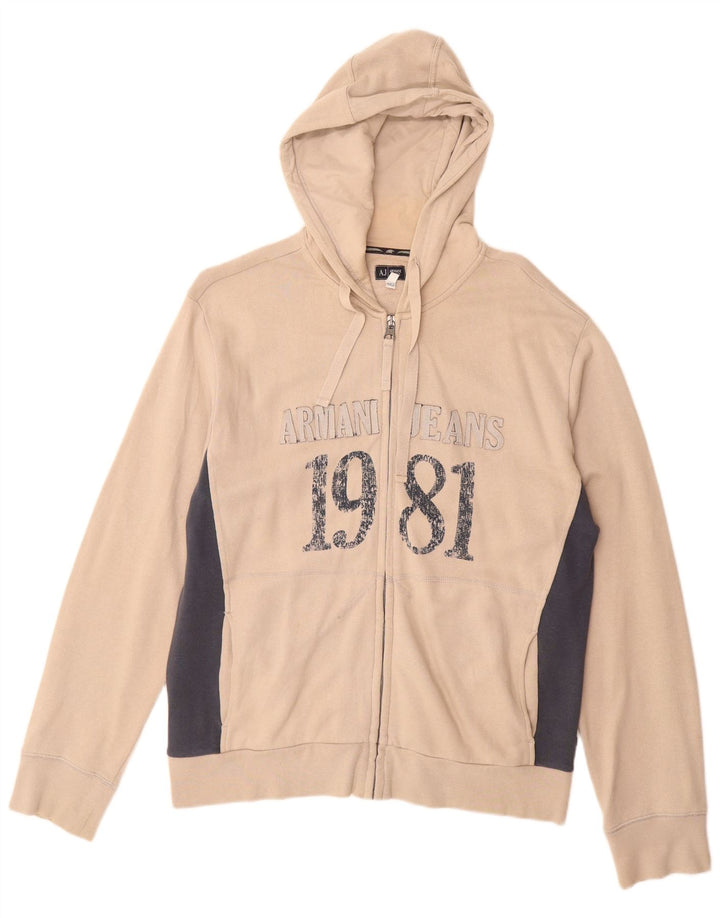 ARMANI JEANS Мужской свитер с капюшоном и молнией с рисунком, средний, бежевый, цветной блок