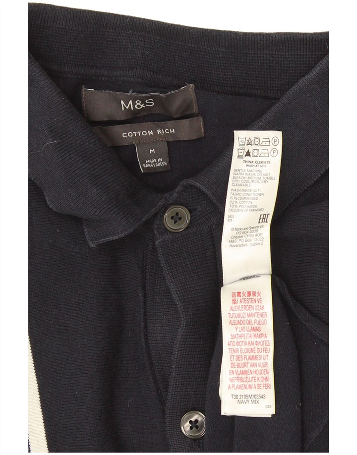 Мужской кардиган Marks & Spencer, хлопковый свитер среднего темно-синего цвета в полоску