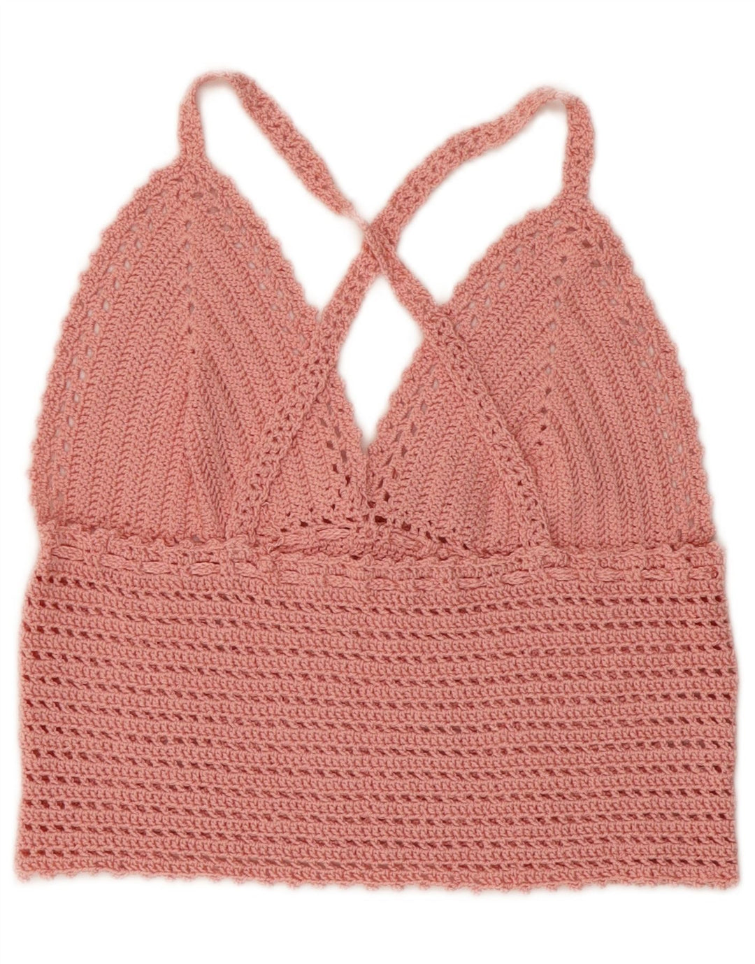 Винтажный женский укороченный топ с лямкой на бретельках крючком UK 4 XS Розовый