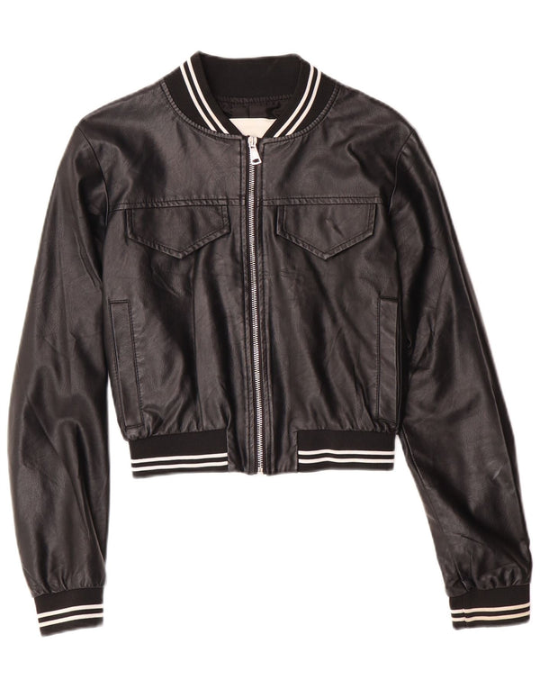 Женская укороченная кожаная куртка с графическим рисунком GAELLE UK 6 XS, черная