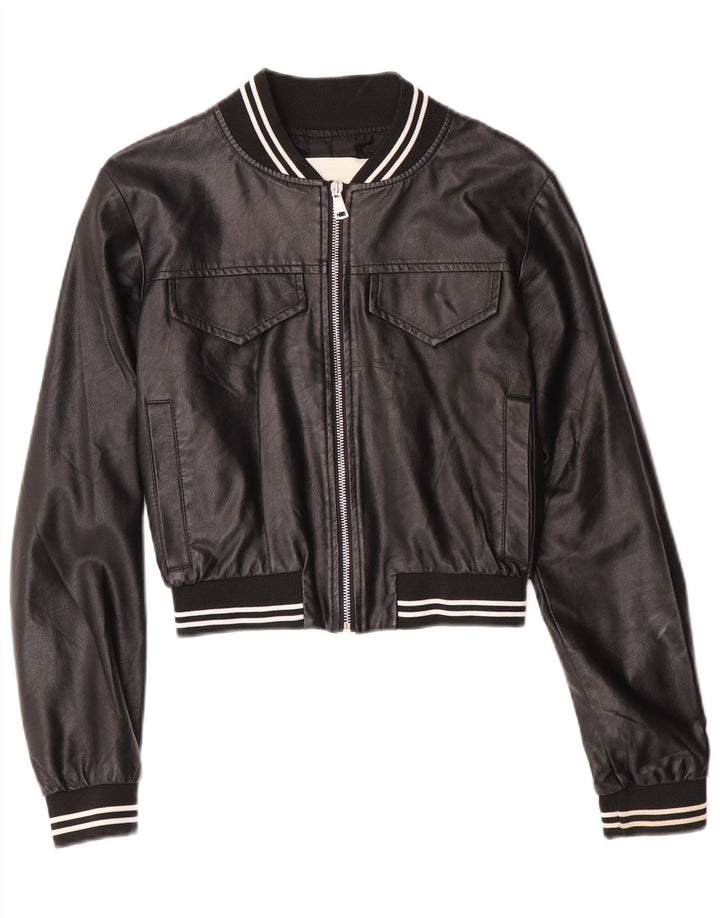 Женская укороченная кожаная куртка с графическим рисунком GAELLE UK 6 XS, черная