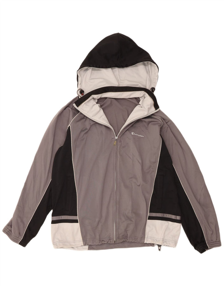 Мужской спортивный костюм Champion с капюшоном, верхняя куртка XL, серый полиэстер с цветными блоками