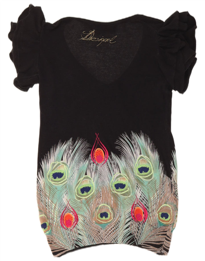 Женский джемпер с v-образным вырезом и абстрактным узором DESIGUAL UK 10, маленький черный цвет