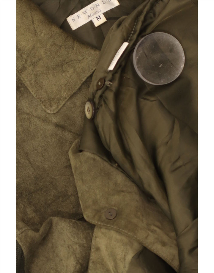 Винтажная женская вязаная замшевая куртка UK 14, кожа среднего зеленого цвета