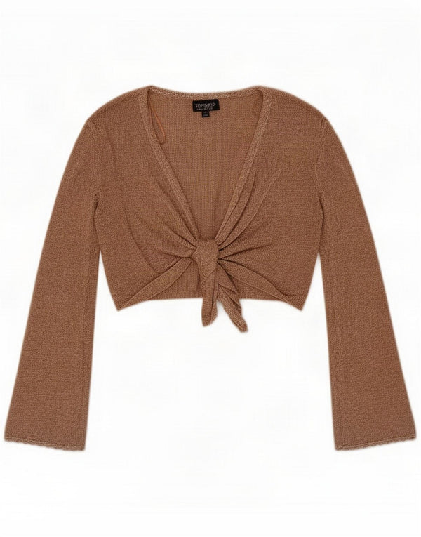 Topshop Женский укороченный топ с запахом оверсайз UK 12 Средне-коричневый хлопок