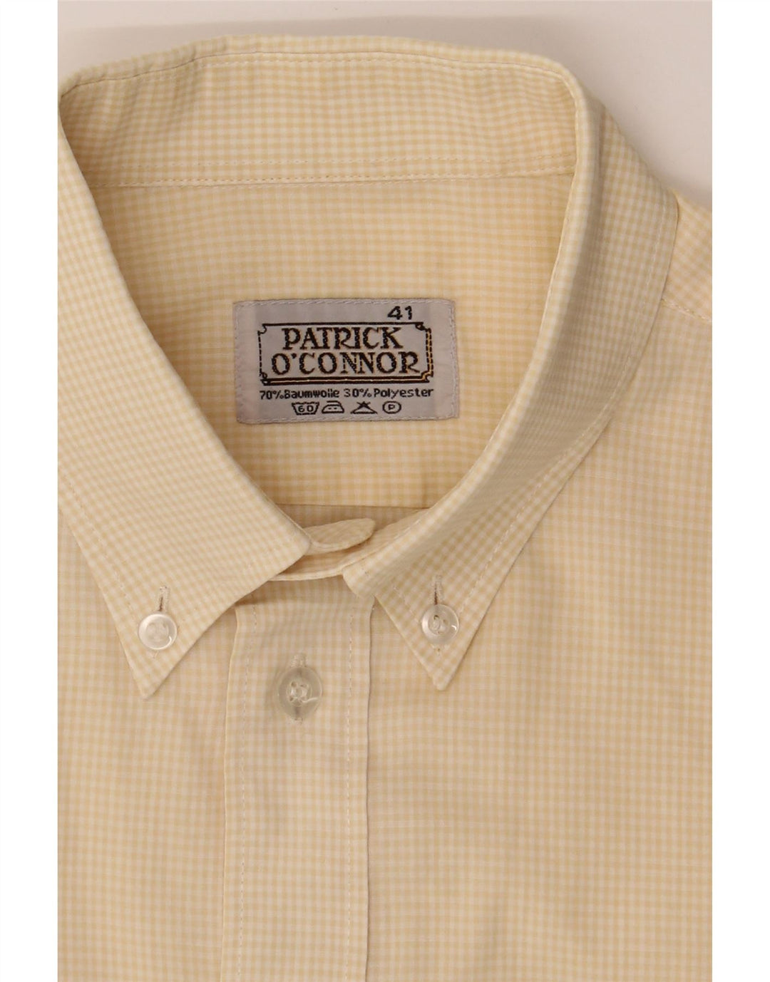PATRICK O'CONNOR Mens Shirt Size 41 Large Yellow Check Cotton Vintage Patrick O'Connor and Second-Hand Patrick O'Connor from Messina Hembry 