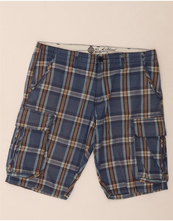Blend Mens Cargo Shorts Large W34 Blue Check Cotton