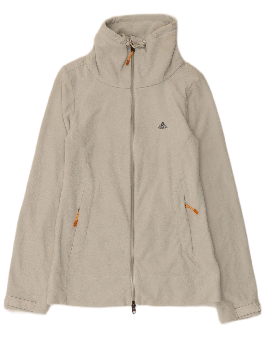 Женская флисовая куртка Adidas UK 12, полиэстер среднего серого цвета в полоску