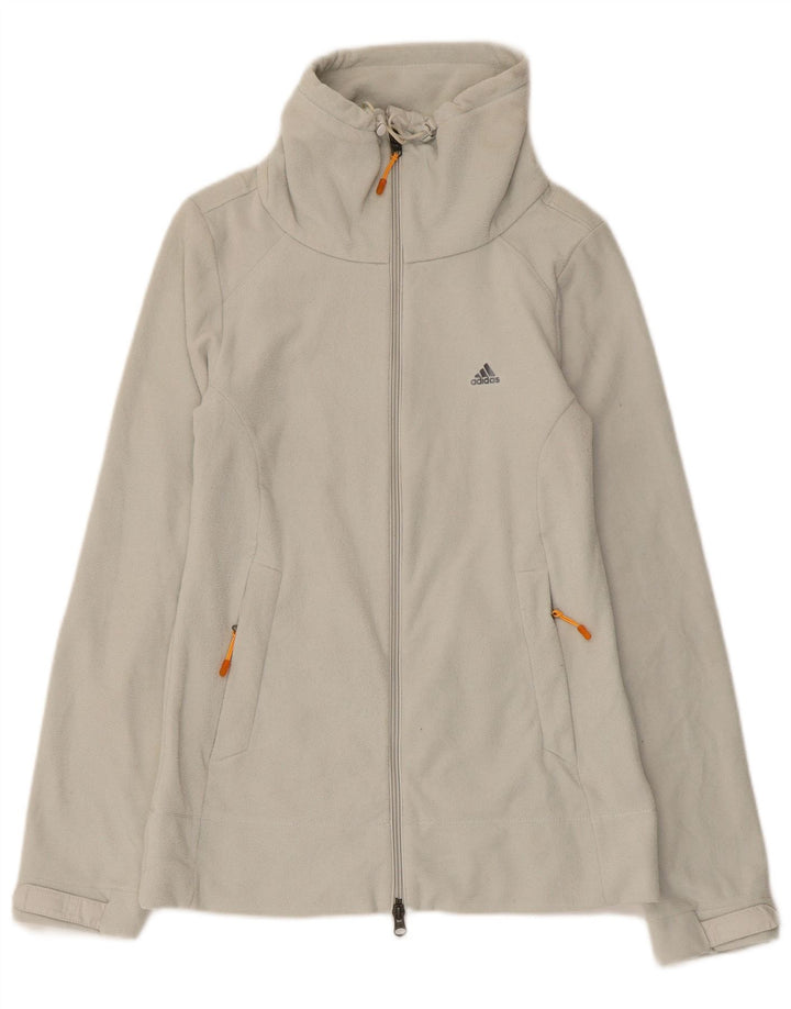 Женская флисовая куртка Adidas UK 12, полиэстер среднего серого цвета в полоску
