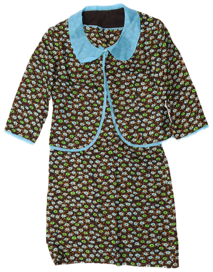 ВИНТАЖНЫЙ женский комплект из 2 предметов с рукавом 3/4, Великобритания 14, средний черный с цветочным принтом