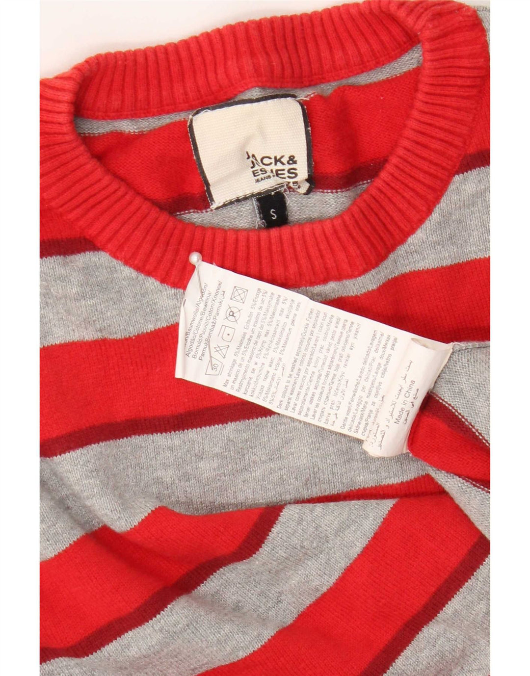 Мужской джемпер с круглым вырезом Jack & Jones стандартного кроя, маленький красный в полоску