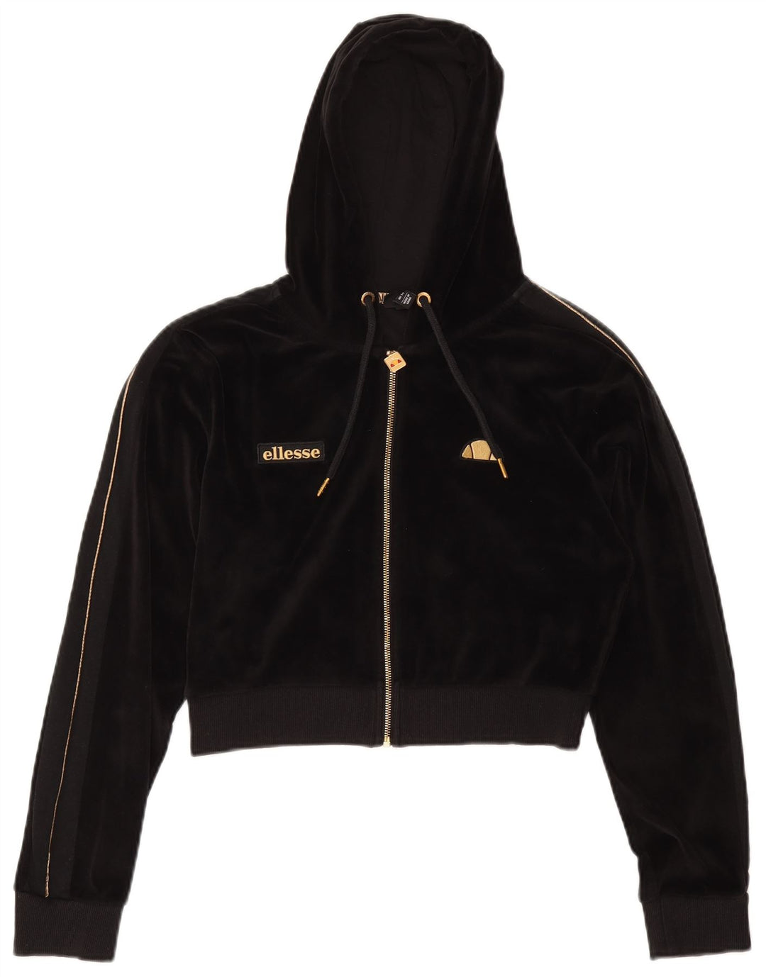 Женский укороченный велюровый свитер с капюшоном на молнии Ellesse UK 14, большой черный полиэстер